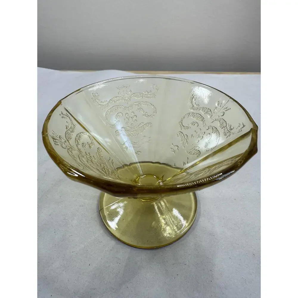 Vintage Federal Glass Madrid Amber Compote, Octagonal Sunburst Pedestal Dish